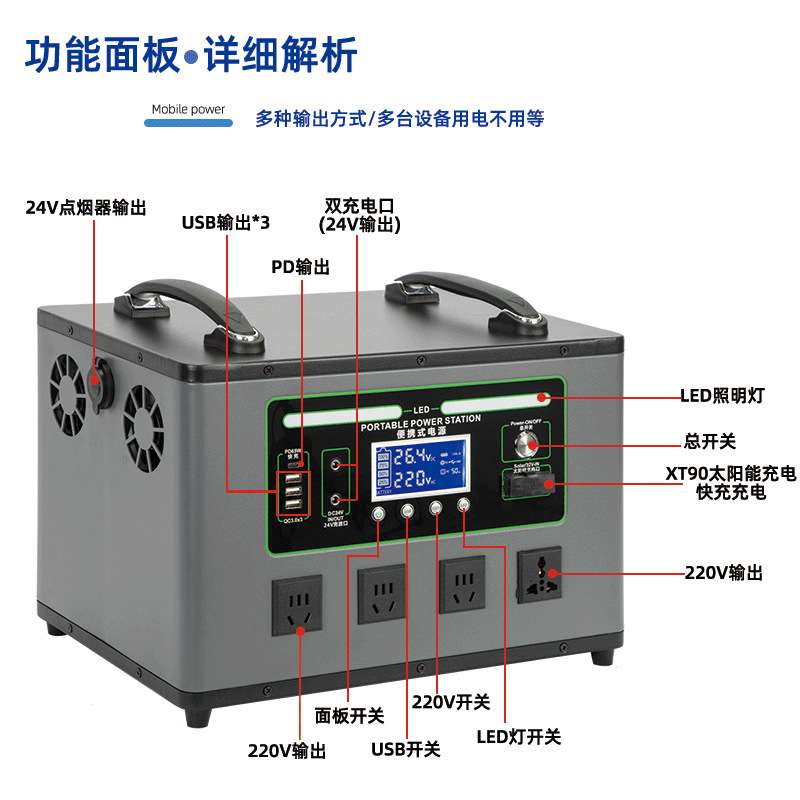 2200w户外移动储能电源220V大功率大容量摆摊多功能双手提便携式