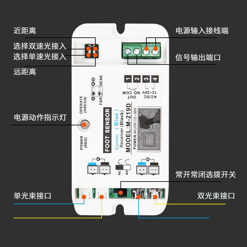 HUANGKONG自动门安全光线红外对射电眼电动感应门单双束防夹开关
