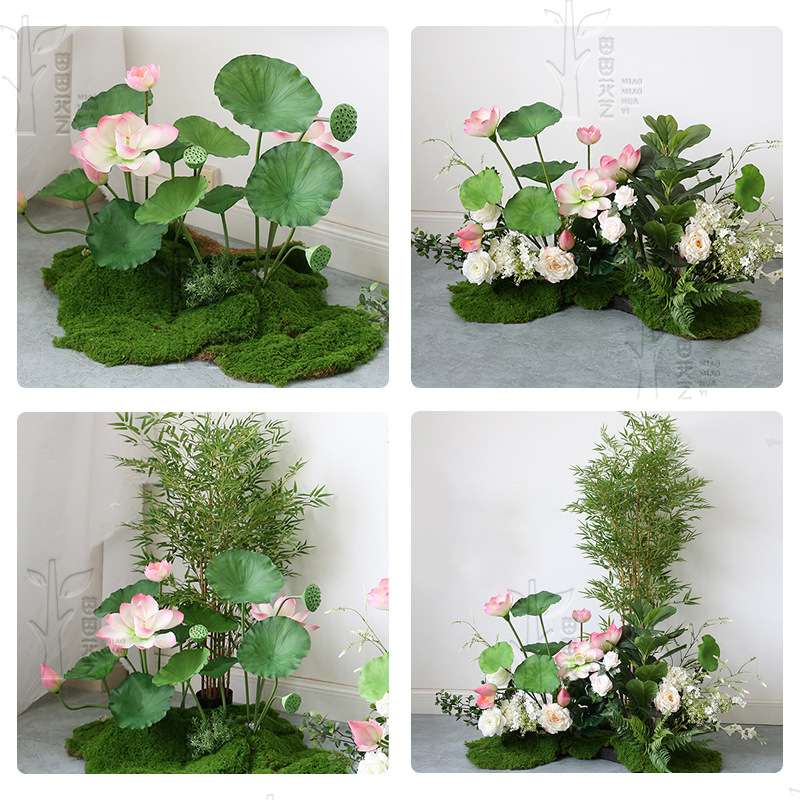道具仿真荷花手感胶荷叶莲蓬假荷花池组合套装有棵树装饰摆件