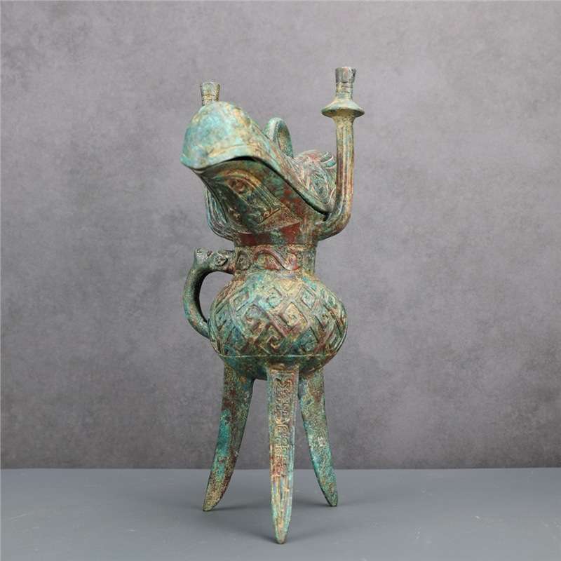 勾连雷纹双流爵古青铜器博物馆古玩收藏青铜器制作摆件家居装饰