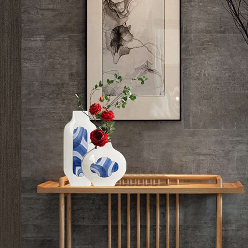 现代简约描金手工陶瓷花瓶北欧家居水培餐桌插花假花干花摆件