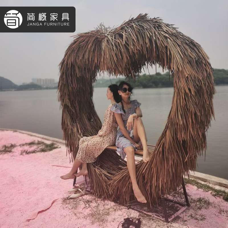 户外景区网红打卡秋千藤编卡座爱心鸟巢防雨防晒藤编座椅吊篮藤椅