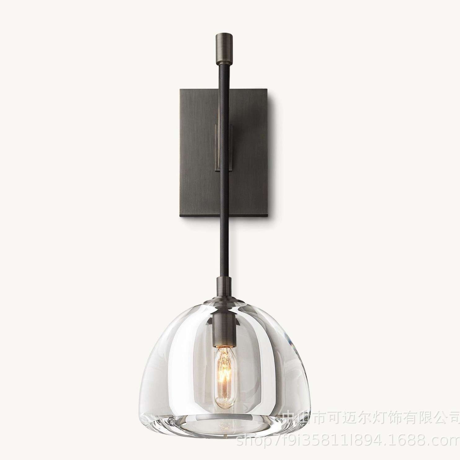 出口北美RH设计师客厅壁灯美式后现代简约全铜水晶卧室床头灯