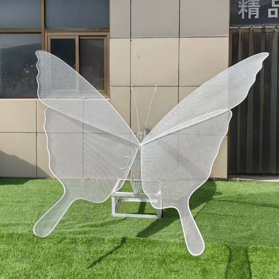 花园草坪发光昆虫美陈摆件户外不锈钢铁艺镂空蝴蝶雕塑景观售楼部
