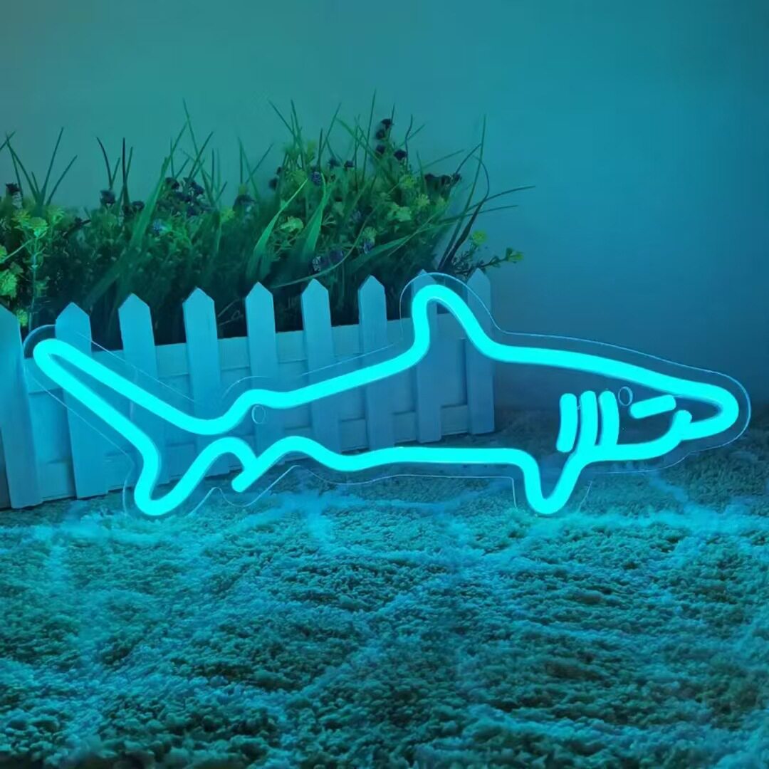 海洋卧室海底世界鲨鱼鲸鱼微生物LED室内挂饰卧室发光灯牌霓虹灯