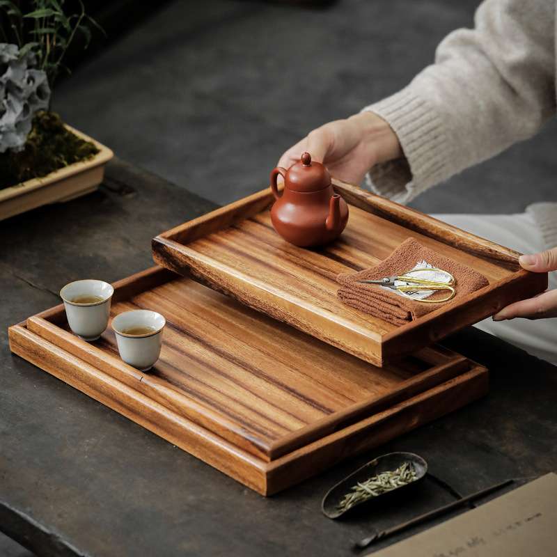 日式茶具胡桃木茶盘托盘家用干泡盘长方形竹盘酒店餐厅托盘烧烤盘