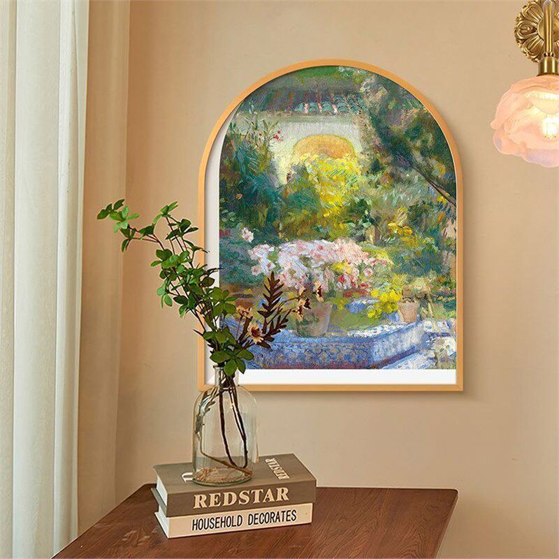 莫奈睡莲餐边柜装饰画摆画餐厅卧室拱形挂画轻奢法式复古摆台画
