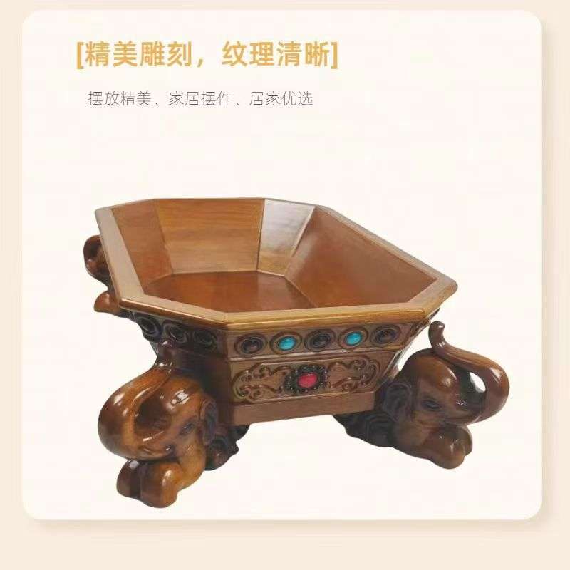 藏式长方形大象座宝石镶嵌实木果盘供果坚果盘供果盘家用木质果盘