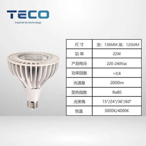 PAR38 LED灯泡22W TRIAC可控硅调光RA80无频闪餐厅服装店射灯