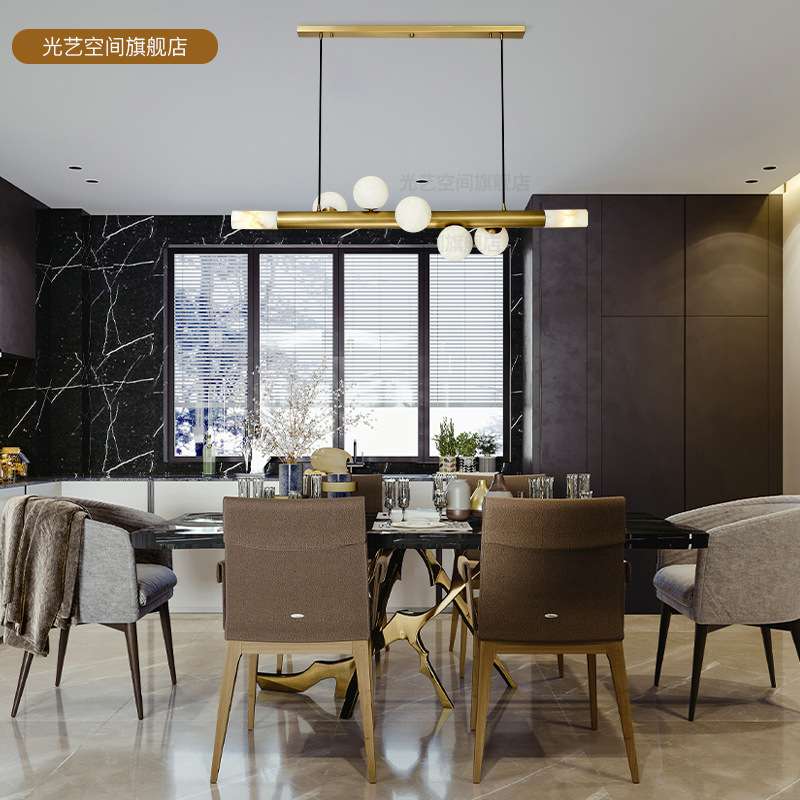 全铜西班牙云石餐厅吊灯新款吧台蜡烛设计师创意禅意别墅长条