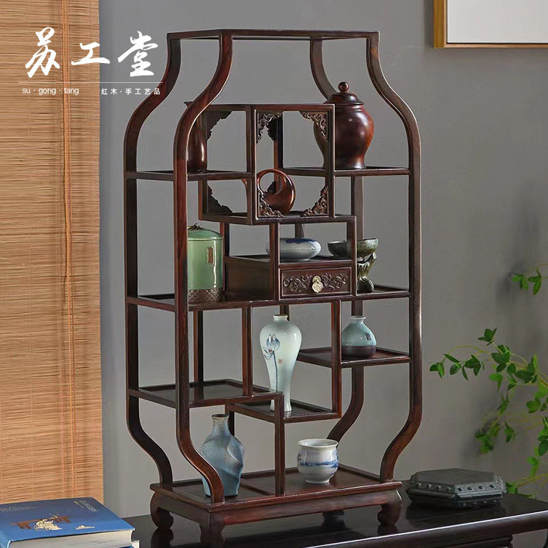 大红酸枝酒瓶款博古架多宝阁家用室内展示架置物工艺品摆件装饰架