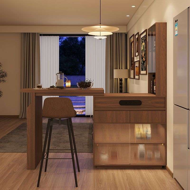 美式复古吧台伸缩吧台桌实木隔断边柜家用客厅小吧台柜餐桌一体
