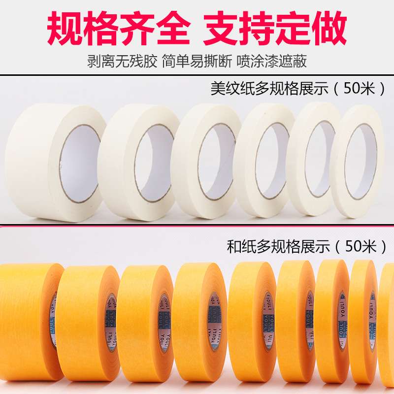 美纹纸胶带整箱50米白色美文胶带装修遮蔽喷油漆美术生专用分色纸