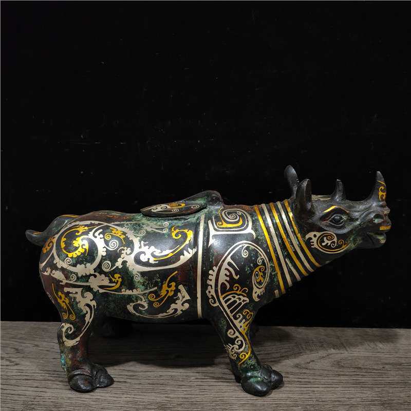 古青铜器错金银盛酒器酒樽犀牛尊摆件博物馆古玩收藏制作