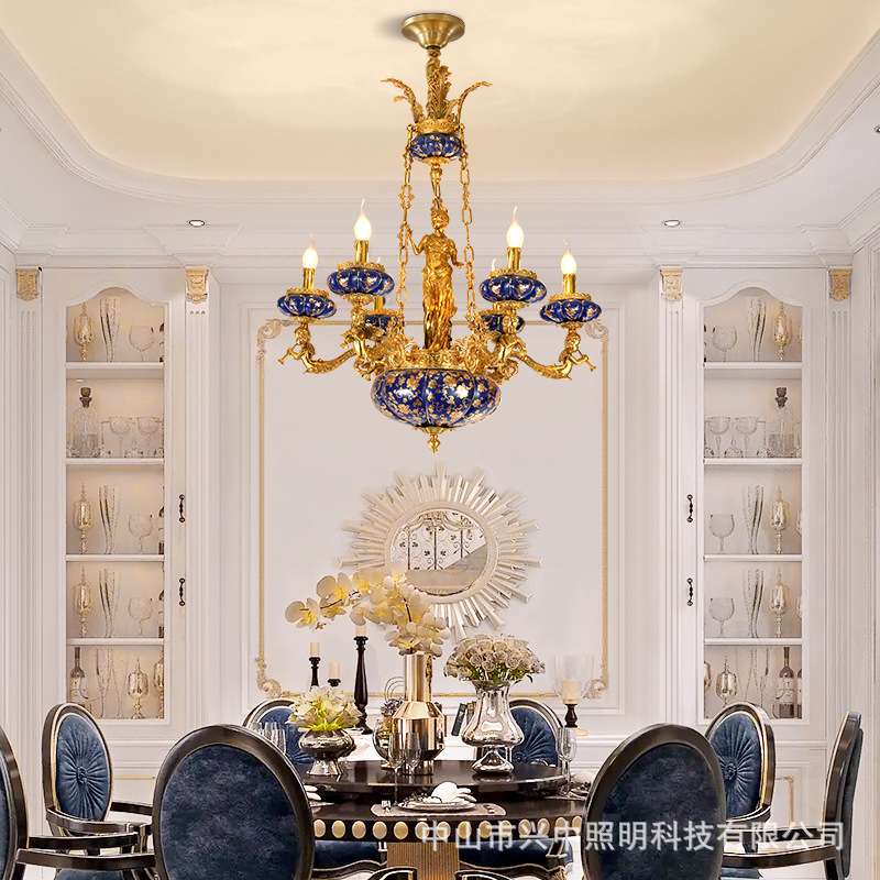 兴中复古宫廷欧式全铜陶瓷吊灯小法式美式灯具客厅大堂别墅灯饰