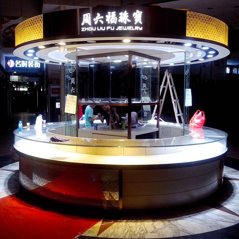 弧形圆形珠宝展示柜台商场中庭中岛柜珠宝店玻璃柜翡翠玉器首饰柜