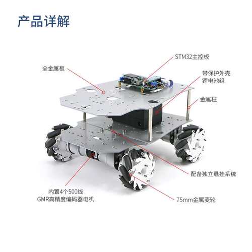 STM32智能小车阿克曼底盘麦轮全向轮机械GMR臂编码器ROS电控底盘
