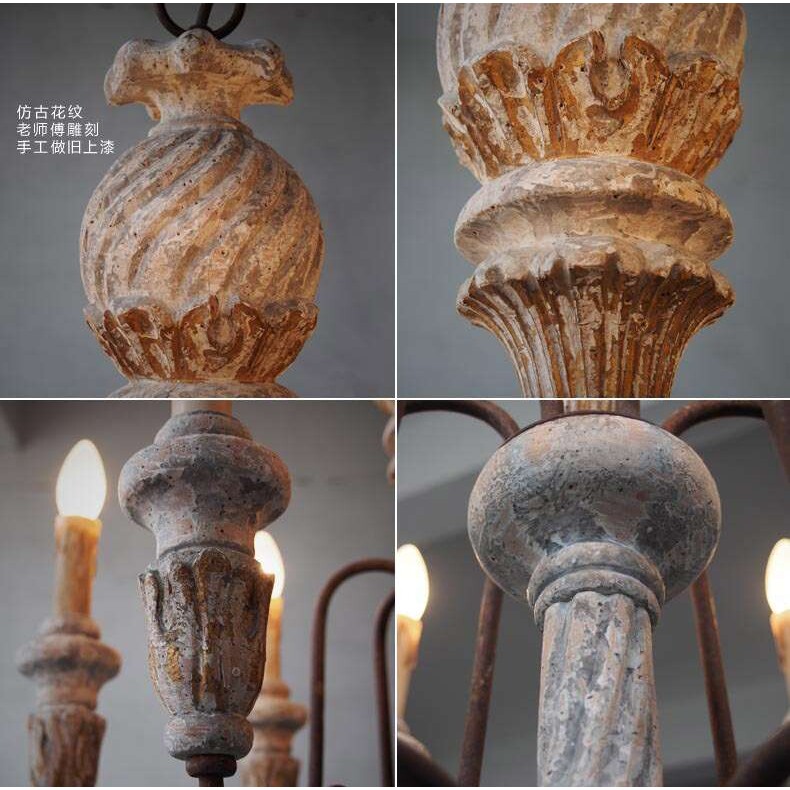 美式乡村复古怀旧木艺吊灯外贸出口铁艺做旧餐厅别墅工程装饰吊灯