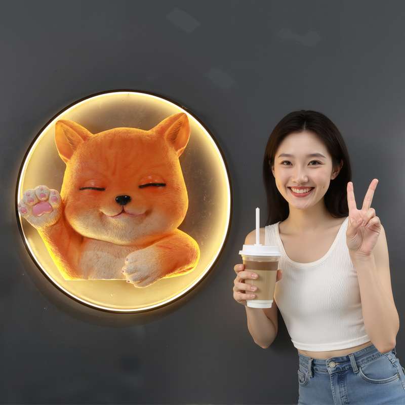 发光壁挂动物头像摆件玻璃钢雕塑网红店铺商店墙壁可爱小狗装饰
