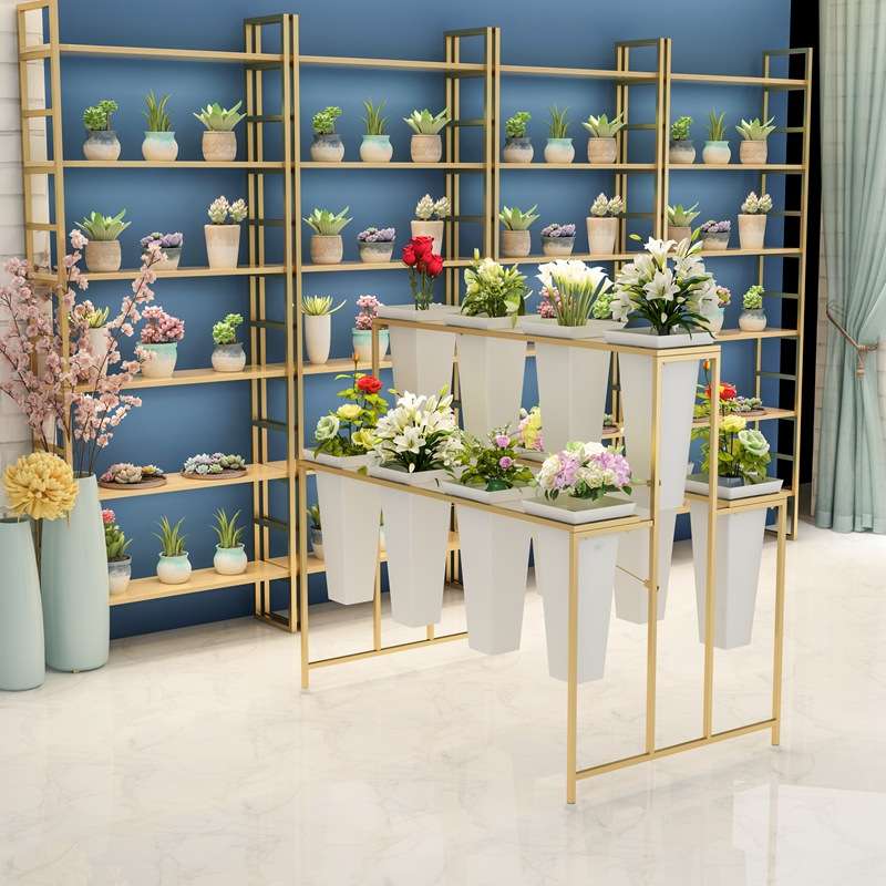 金色落地花架鲜花展示架铁艺多层货架梯形架子铁艺花桶架婚庆用架