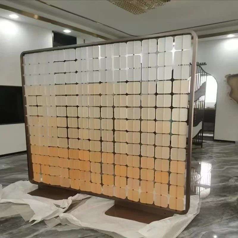 玻璃屏风隔断玄关过道双面磨砂透光钢化水晶创意新中式屏风