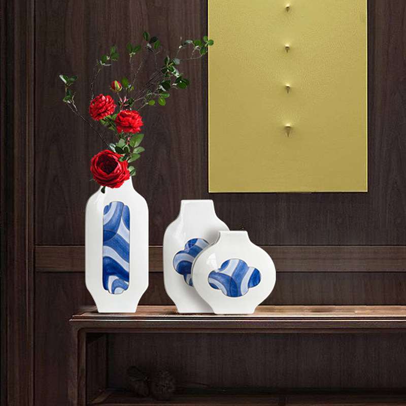 现代简约描金手工陶瓷花瓶北欧家居水培餐桌插花假花干花摆件