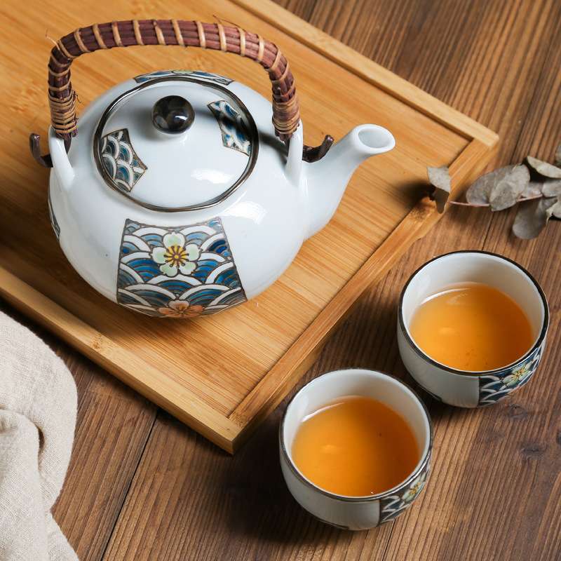 创意高温手绘陶瓷海水茶具套装提拉壶泡茶茶具五件套家用茶艺