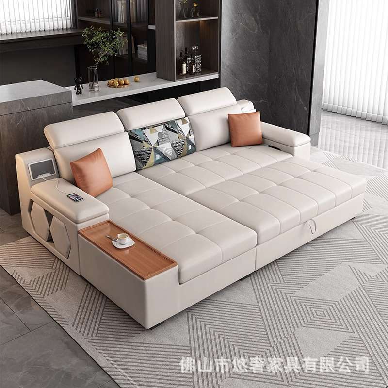 科技猫抓布艺沙发床可折叠一体两用多功能客厅贵妃带储物收纳直排