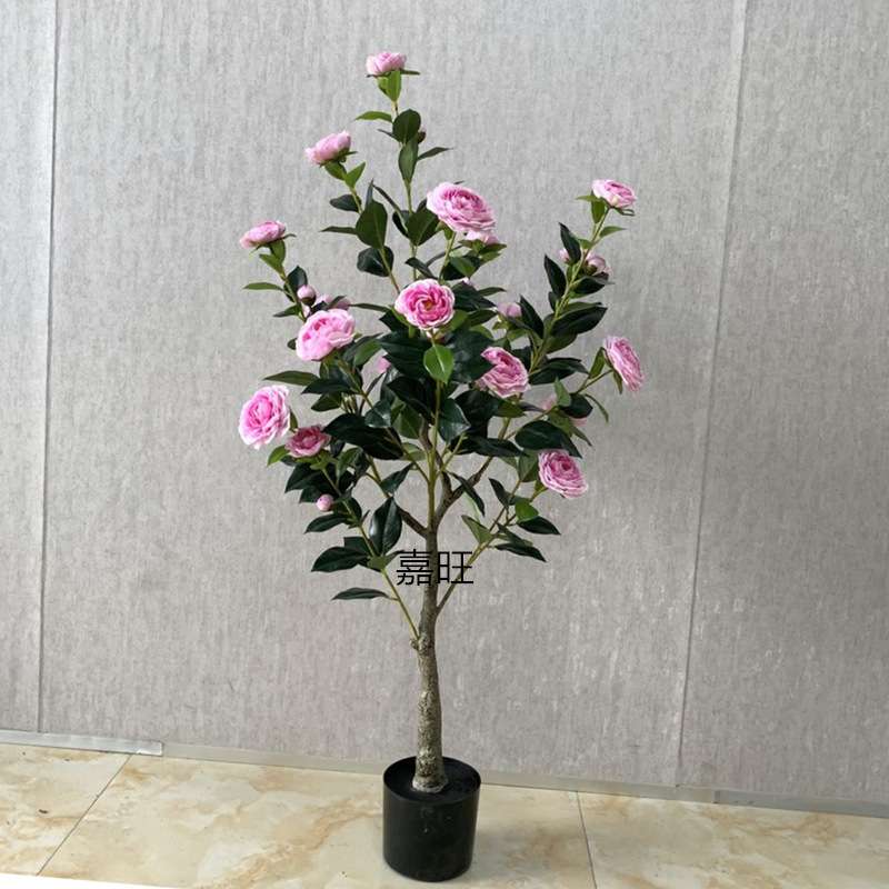 仿真茶玫花树假茶树小型盆栽植物室内客厅装饰盆景落地绿植摆件