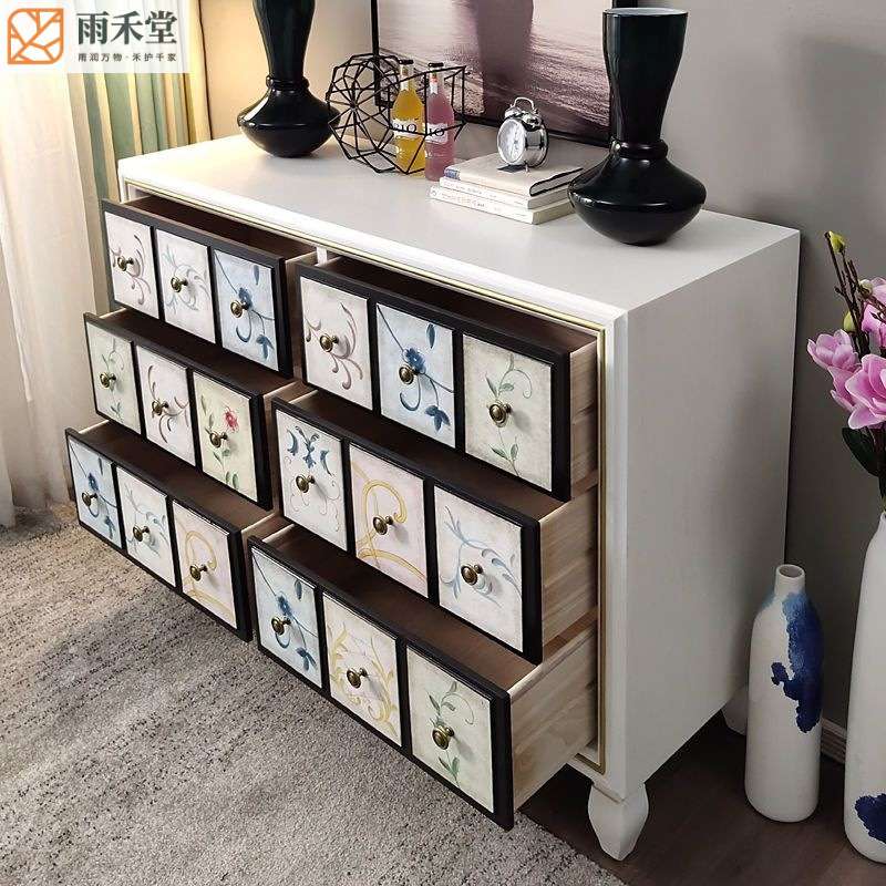 彩绘实木斗柜储物柜子抽屉客厅靠墙卧室收纳阳台大容量美式五斗柜