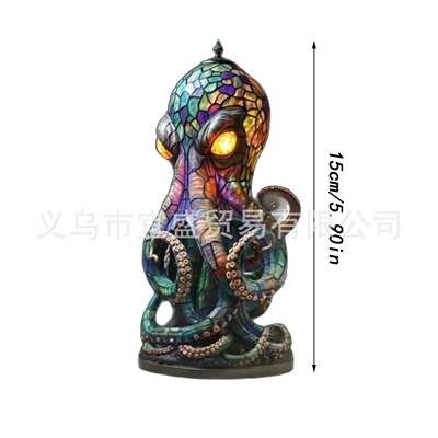 跨境Stained Glass Style Resin Octopus Lamps章鱼灯台灯夜灯