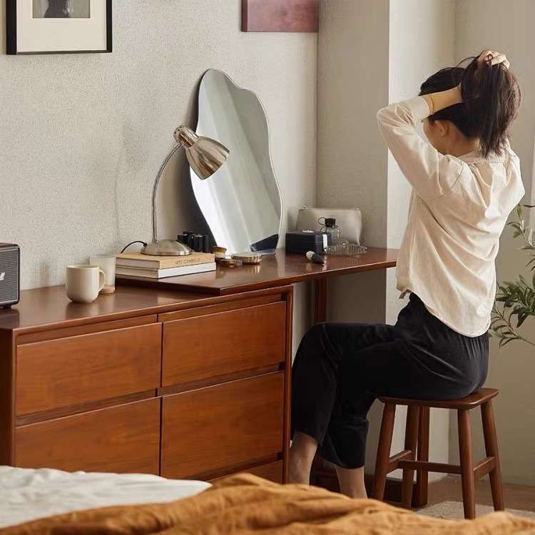 北欧实木梳妆台 家用小户型斗柜一体化妆桌卧室复古可伸缩梳妆桌