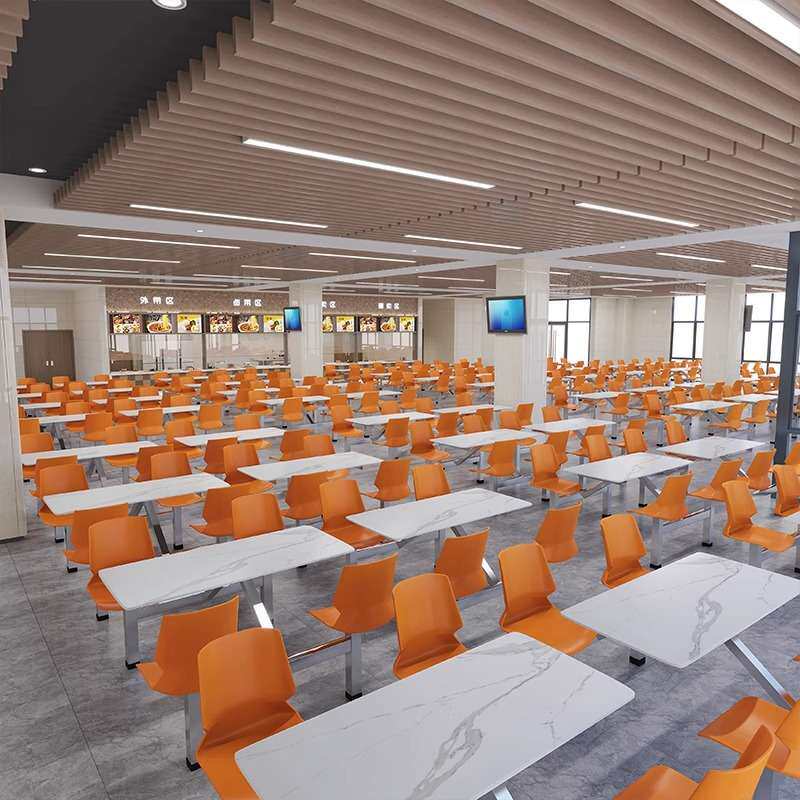 员工食堂餐桌学校餐厅小吃店工厂现代连体公司不锈钢饭堂快餐桌椅