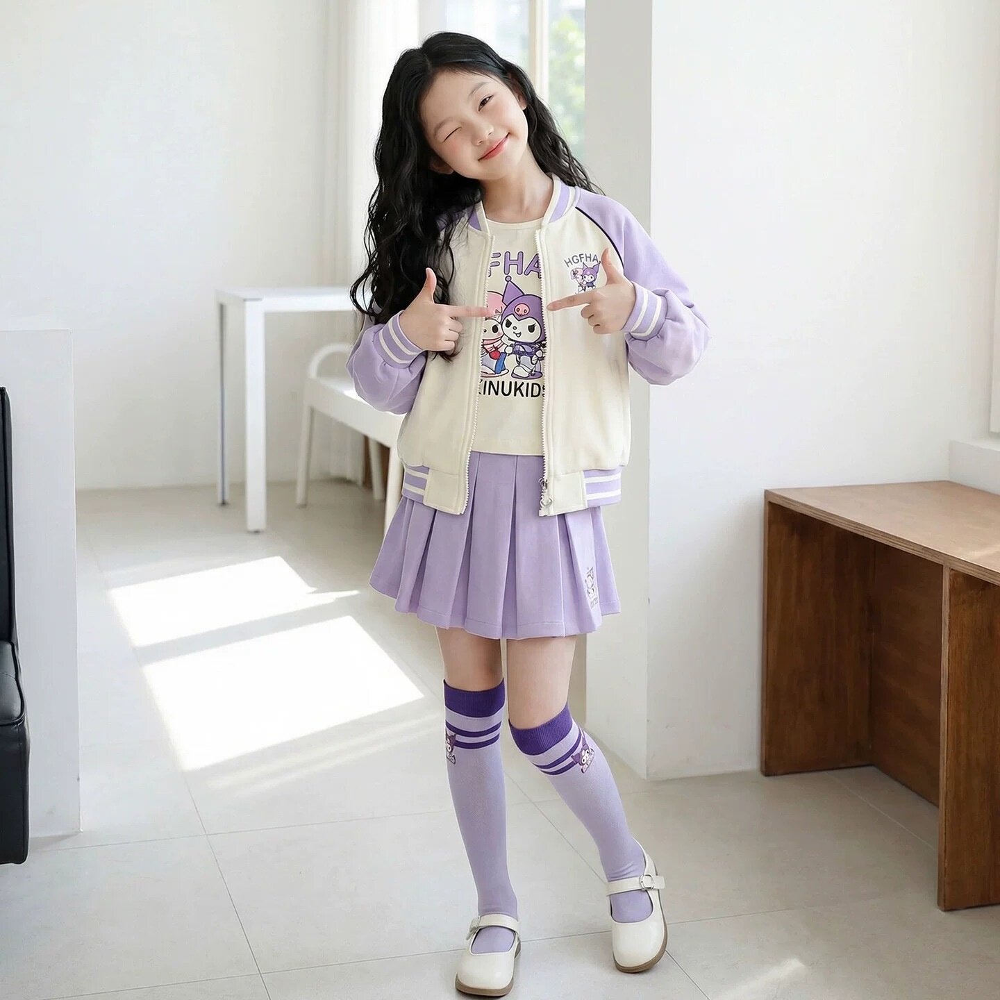 女大童春季校园风棒球服三件套
