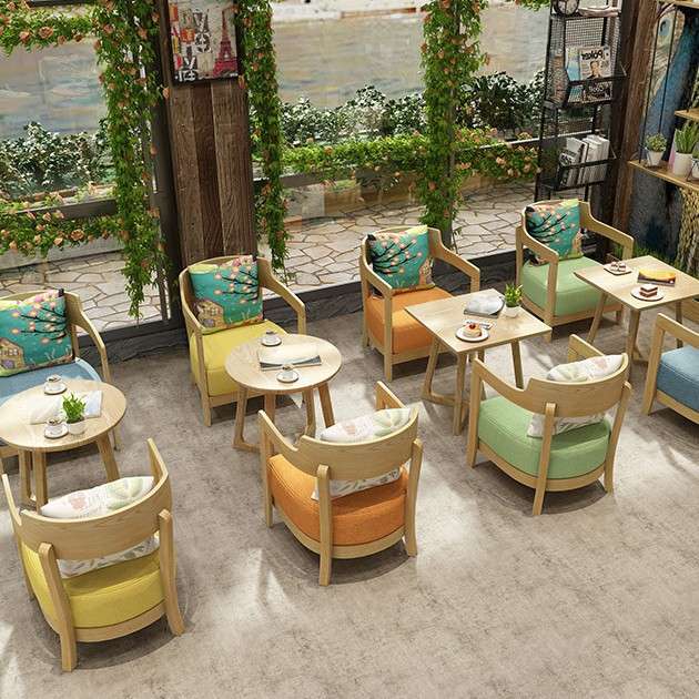 简约咖啡厅奶茶店桌椅清新实木北欧风格洽谈桌椅公司休闲接待桌椅
