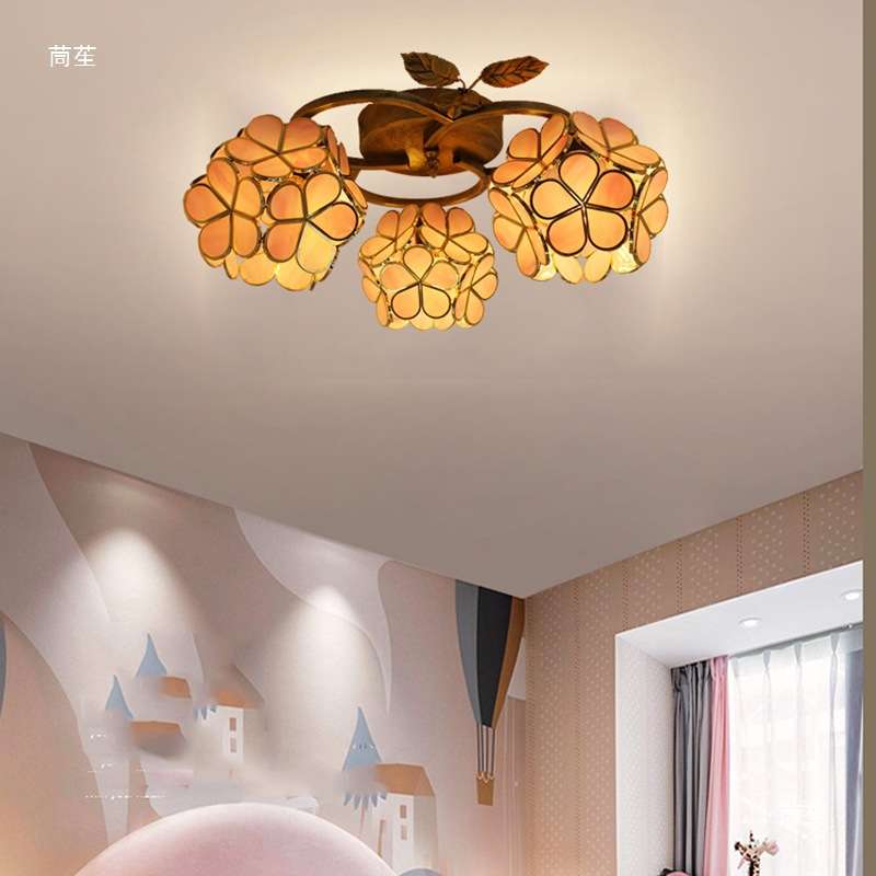 彩色玻璃创意复古美式儿童卧室餐厅书房简约地中海玻璃三头吸顶灯