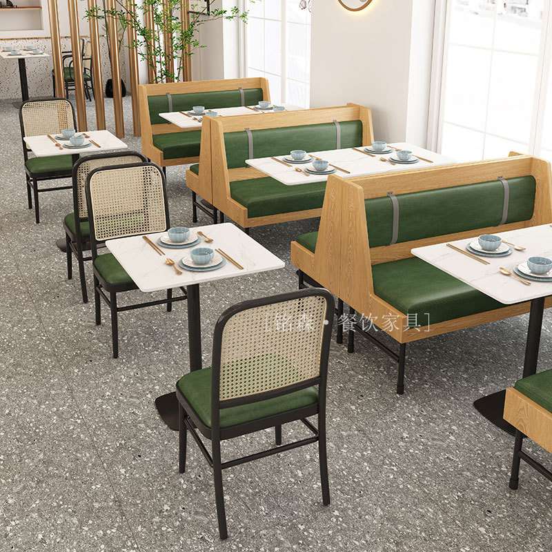 设计师款主题西餐厅编藤卡座沙发连锁饭店咖啡厅清吧卡座桌椅组合