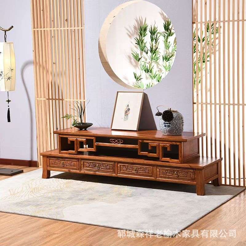 老榆木家具客厅全套全实木沙发组合新中式农村落地式电视柜储物柜