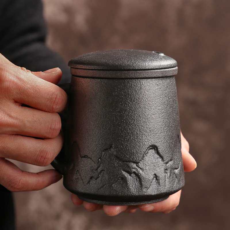茶水分离粗陶茶杯个人喝水泡茶陶瓷杯子大办公杯过滤茶具