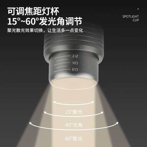 餐饮餐厅专用可调焦射灯e27螺口led射灯杯cob侧面发光聚光灯泡