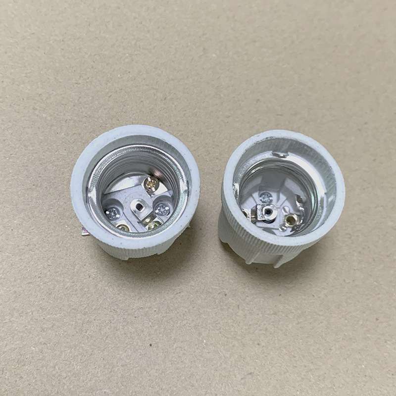 陶瓷灯头灯座螺口E27大罗口全牙耐高温纯铜芯家用加厚接线10只装