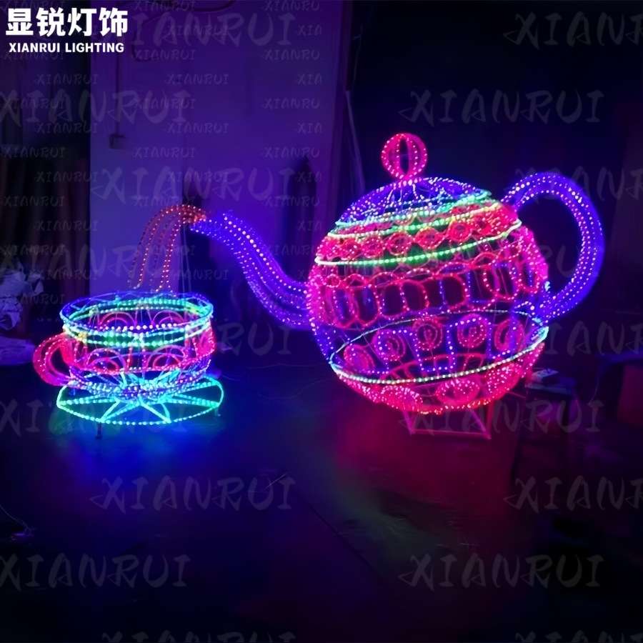 户外亮化新年茶壶喜庆装饰灯led茶文化造型灯防水茶杯摆件灯