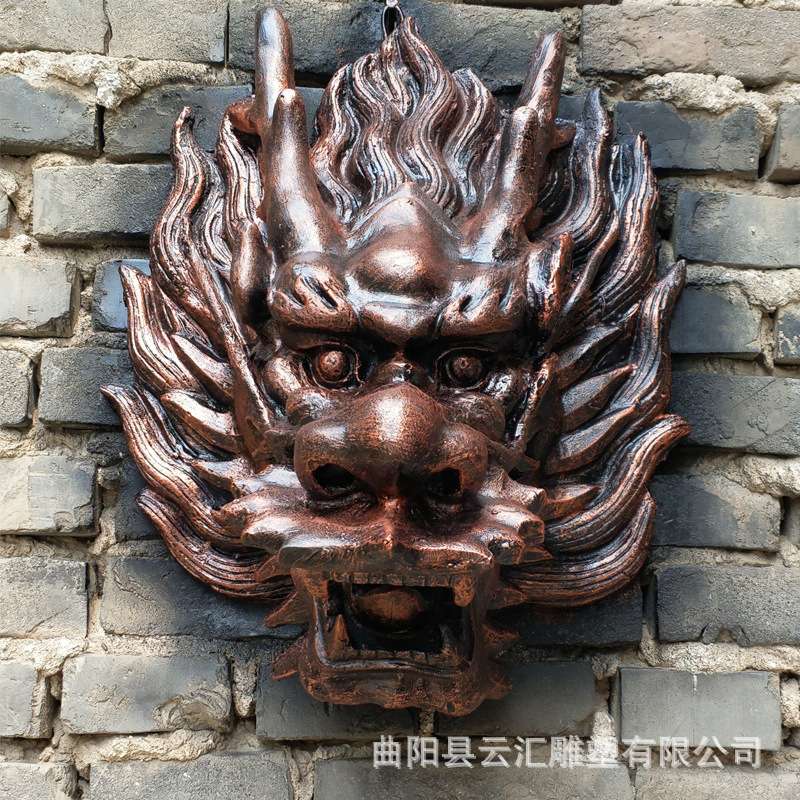 玻璃钢仿铜龙头雕塑城市景观园林动物龙装饰品室内客厅景观摆件
