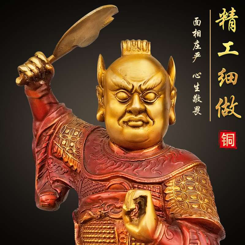 铜监斋菩萨摆件彩绘面燃大士桌面工艺品铜像斋堂紧那罗王雕塑像