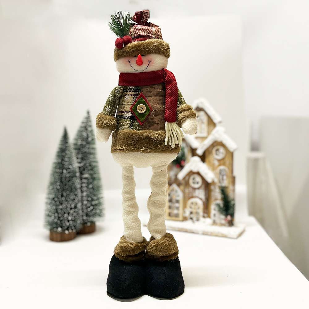 【套装组合】圣诞节复古雪花格子布伸缩公仔酒店商场圣诞装饰摆件