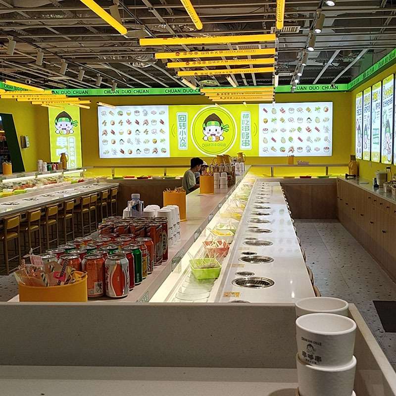 旋转小火锅设备全套自助餐轨道回转一体转转火锅一体式转台麻辣烫