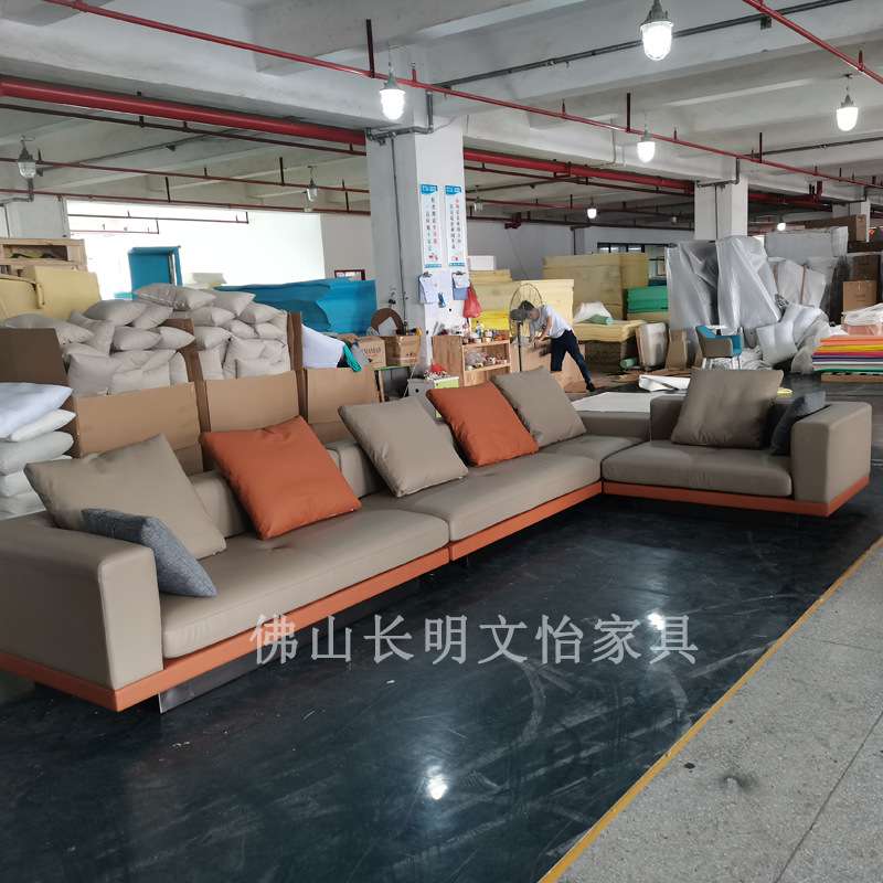 意式极简布艺沙发设计师三人沙发酒店大户型客厅转角皮布沙发组合
