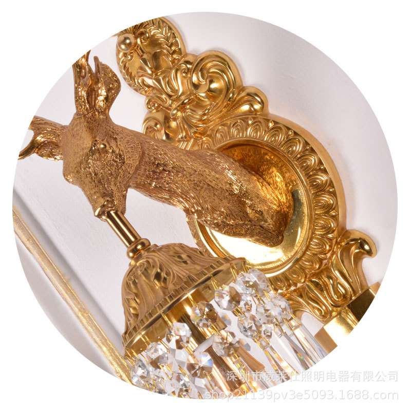 鹿头全铜壁灯 欧式别墅客厅餐厅卧室 法式奢华复古个性创意床头灯