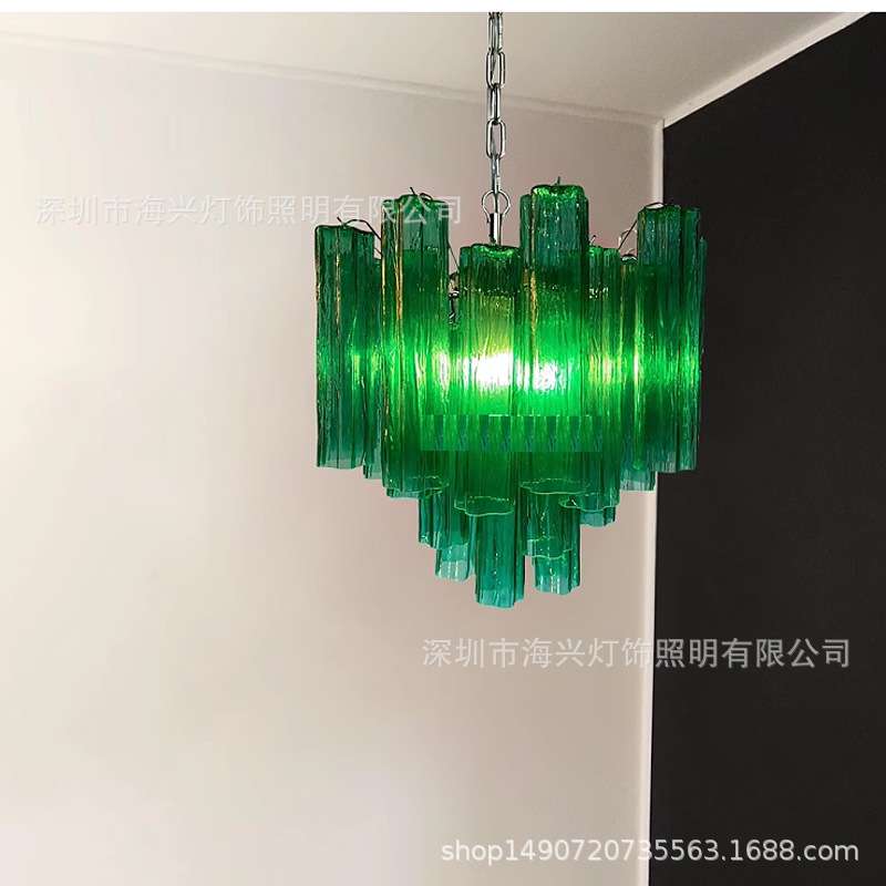 美式设计师翡翠绿新款客厅灯复古卧室吊灯法式中古别墅餐厅玻璃灯