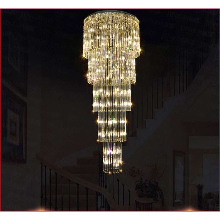 LED水晶吊线灯客厅圆形别墅复式楼梯吊灯旋转楼梯间长吊灯饰